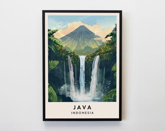 Impresión de viaje a Java, póster de arte mural de Java, Indonesia, impresión de Java, impresión de viaje a Indonesia, decoración del hogar para amantes de los viajes, póster de viaje, regalos