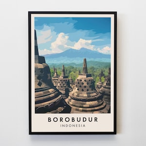 Borobudur Temple Travel Print, Wall Art Borobudur Poster, Indonesia Travel Print, Travel Lovers Home Decor Wall Art City Travel Poster Gifts