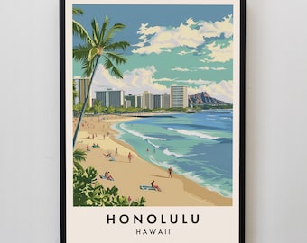Honolulu Travel Print, Wall Art Honolulu, Hawaii Print, Honolulu Hawaii Poster, Hawaii Gift Art, Hawaii Travel Print, Hawaii Poster,