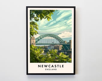 Newcastle Travel Print, Wall Art Newcastle Poster,Newcastle Print, England Poster, Travel Lovers Decor Wall Art City Travel Poster Gifts