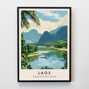 Laos Travel Print, Wall Art Laos Poster, Laos Print, Asia Travel Print, Travel Lovers Home Decor Wall Art City Travel Poster Gifts