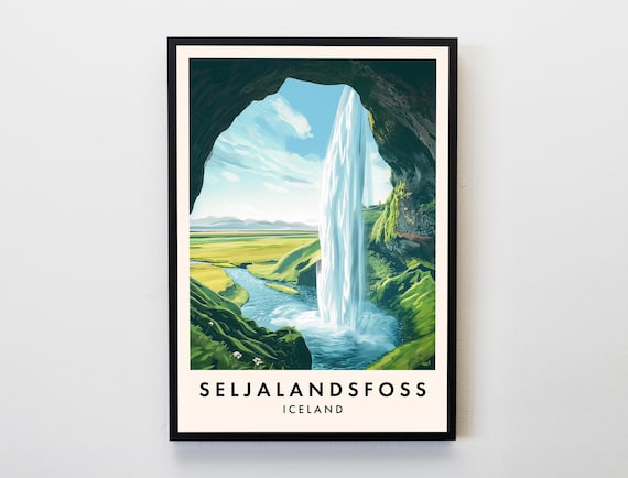 Seljalandsfoss Travel Print, Wall Art Iceland Waterfall Poster, Iceland Travel Print, Travel Lovers Home Decor Wall Art Travel Poster Gifts