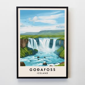 Goðafoss Wasserfall Reise-Druck, Wandkunst Goðafoss Poster, Island Reise-Druck, Reiseliebhaber Wohnkultur Wandkunst Stadtreise Poster Geschenke