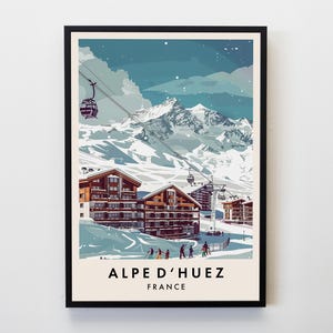 Alpe d&#39;Huez Travel Print, Wall Art Alpe d&#39;Huez Poster, France Travel Print, The Alps Travel Lovers Ski Lovers Home Decor Wall Art Travel