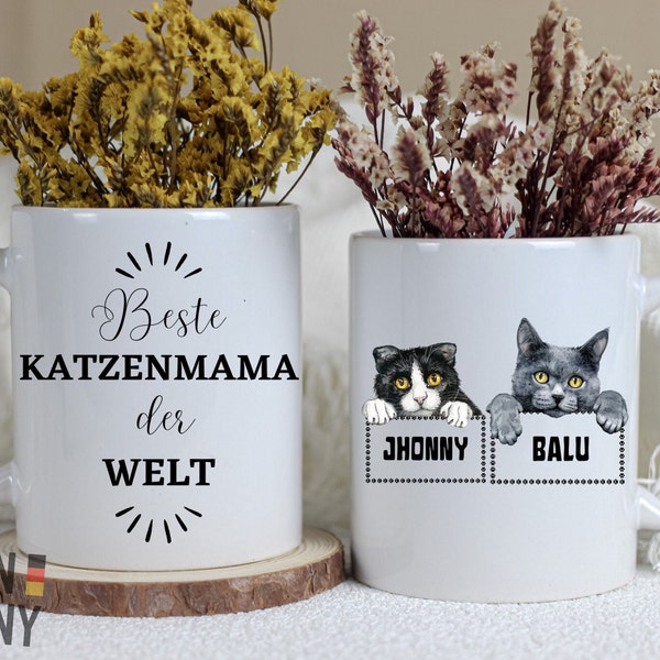 Geschenk Katzenmama , Personalisierte Katzen Tasse mit Name, Katzenbesitzer Tasse, Geschenk für katzenliebhaber   11oz