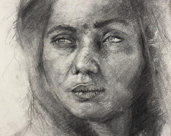 Wall art Ritratto donna a carboncino