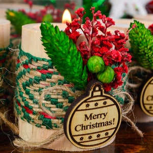 Set di candele natalizie rustiche artigianali, regali di Natale, regali di Natale all'ingrosso, bomboniere personalizzate di buon Natale, decorazioni di ornamenti natalizi