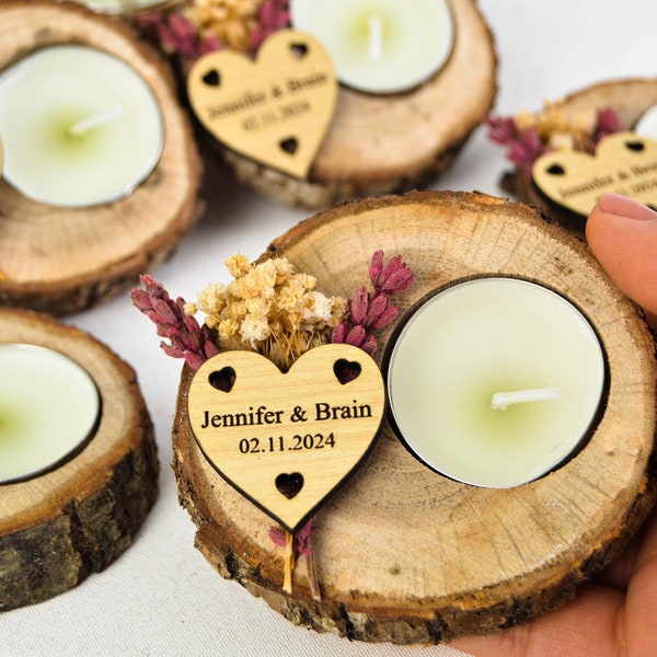 Wedding Favors for Guest in Bulk,Rustic Wedding Favors,Bridal Shower Favors,Candle Wedding Gifts Favors,Personalized Wooden Tealight Holder