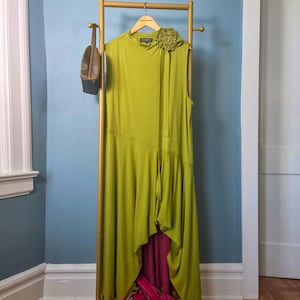 Upcycled Plus Size Dress - Hi-Lo Asymmetrical Hem - Chartreuse Green - Size 3X/26 - Mock Neck - Fall Dress - Spring Dress