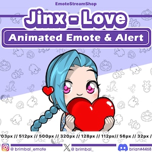 Jinx Love geanimeerde emotes en meldingen | Twitch Youtube Discord Kick | Emote-waarschuwingsstream LeagueOfLegends