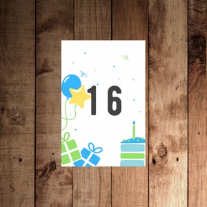 Alles Gute zum Geburtstagskarte - DIGITALER Download - Printable Geburtstagskarte 16.Geburtstag - Printable Happy Birthday Karte - Printable Karte