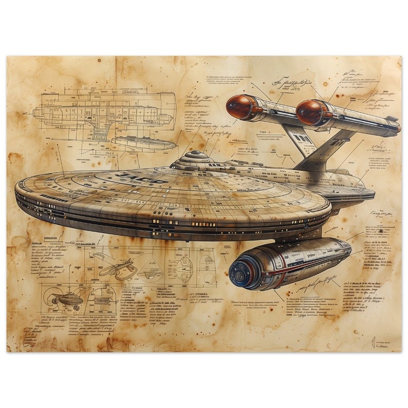 Früher Entwurf einer Enterprise, Druck, Handzeichnung, Da Vinci 60x80 cm / 24x32″