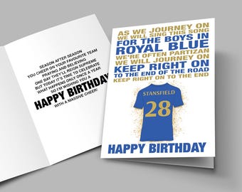 Personalised Birmingham City Style Birthday Card, Personalise Name & Number, 25/26 Shirt, Birmingham Fan Song Lyrics, FC Gift, Dad, Son, Mum