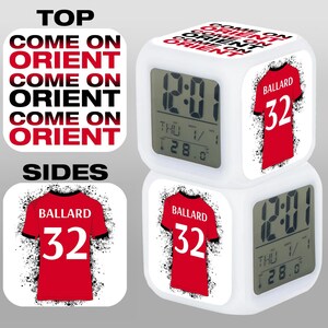 Personalised Leyton orient Style Digital Alarm Clock, Personalise 25/26 Shirt With Any Name & Number