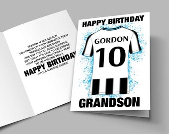 Personalised Newcastle United Style Birthday Card, Personalise Name & Number, 25/26 Shirt, Fan FC Gift, Dad, Son, Grandson, Daughter, Mum