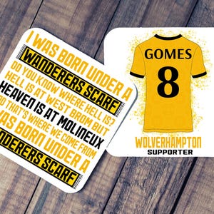 Personalised Wolverhampton Wanderers Style Coasters, Personalise Name & Number, 25/26 Shirt, Fan Song Lyrics Coaster, Beer Mat, FC Gift