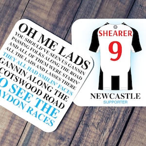 Personalised Newcastle Utd Style Coasters, Personalise 24/25 Shirt, Fan Song Lyrics, Newcastle United Gift, Beer Mat Gift For Him, Dad, Son
