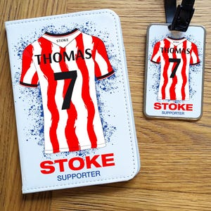 Personalised Stoke City Style Passport Holder + Luggage Tag, Personalise Name & Number, 25/26 Shirt, FC Gift, Travel Set, FC Passport Cover Holder & Tag Set
