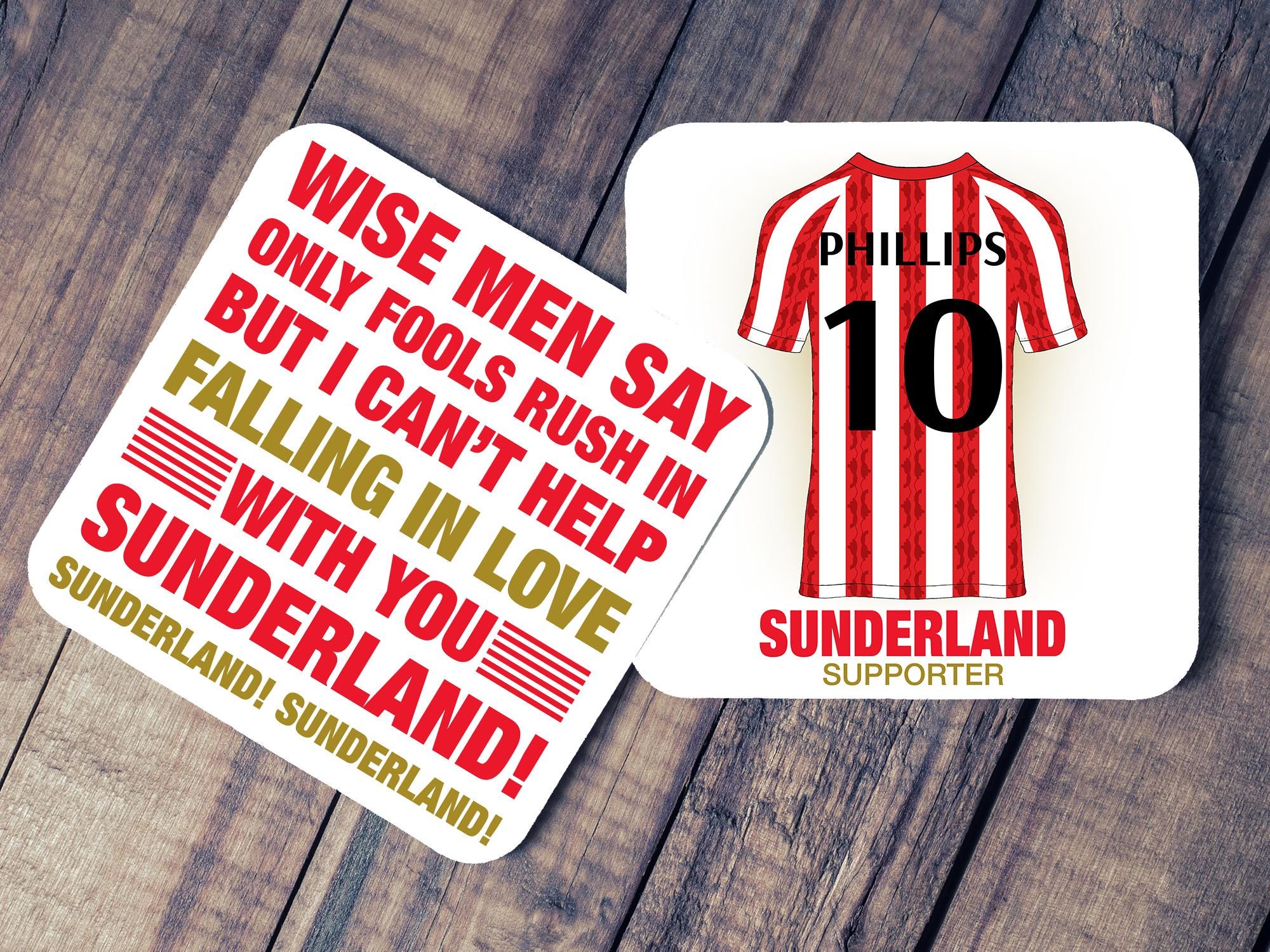 Personalised Sunderland Style Coasters, Personalise 24/25 Shirt, Sunderland  Fan Gift, Song Lyrics, Beer Mat Football FC Gift, Dad, Grandad