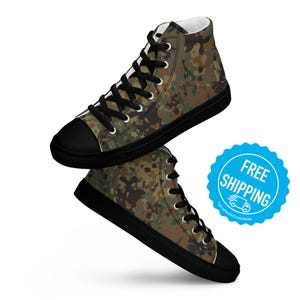 Flecktarn Camo German Army Camouflage Mimetic Tactical Men’s high top canvas shoes