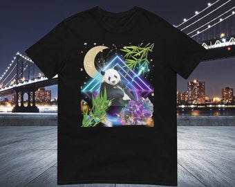 Magic Space Panda Black T-shirt - Unisex - Moon stars Celestial pandas Chrystals metaphysical abstract neon men's women's shirt teen school