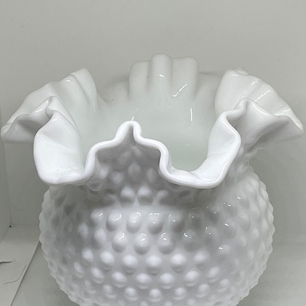 Vintage Fenton 6” rose bowl/ Ivy ball Vase Hobnail Milk Glass Vase Midcentury Vintage Glassware