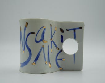 One-Piece Mug Waldeinsamkeit with real gold luster | Handmade Porcelain Mug | Minimal Ceramic Art Cup
