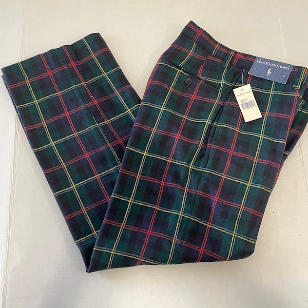 Polo Ralph Lauren Mens Green Tartan Plaid Wool Trouser Pants 30x30 NWT