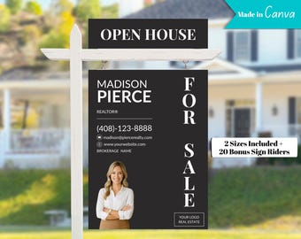 Real Estate Yard Sign Template | For Sale Sign | Open House Sign | Canva For Sale | FREE Sign Rider | Realtor Yard Sign | Realtor Marketing