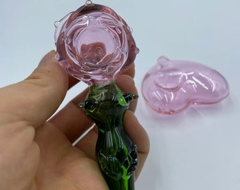 4.5'' Rose Pink Cute Girly Bowl ,3.85''Love Peach Pocket Glass Pipe,Spoon Pipe ,Handmade Pipe,Glass Smoking Pipe