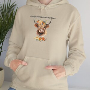 Highland Cow Hoodie I Get Easily Distracted By Cows Sweatshirt Gift Idea For Cow Lovers Farmhouse Animal Gift Cows And Flowers