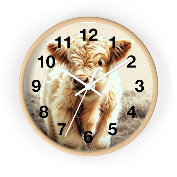 Horloge murale vache Highland blanche 10 x 10, décoration de ferme