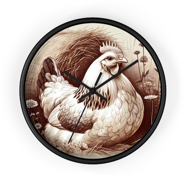 Belle horloge murale de poulet de ferme