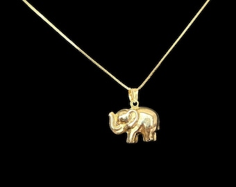 14k Echtgold Elefant Charm Medaillon Anhänger, Damen Gold Baby Elefant Halskette, Medium Glück Elefant Anhänger, Glücksbringer