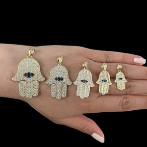 10k Real Gold Hamsa Evil Eye Charm Pendant Necklace, Men’s Gold Hamsa Pendant, Blue Evil Eye Hamsa Charm, Ladies Hamsa Pendant