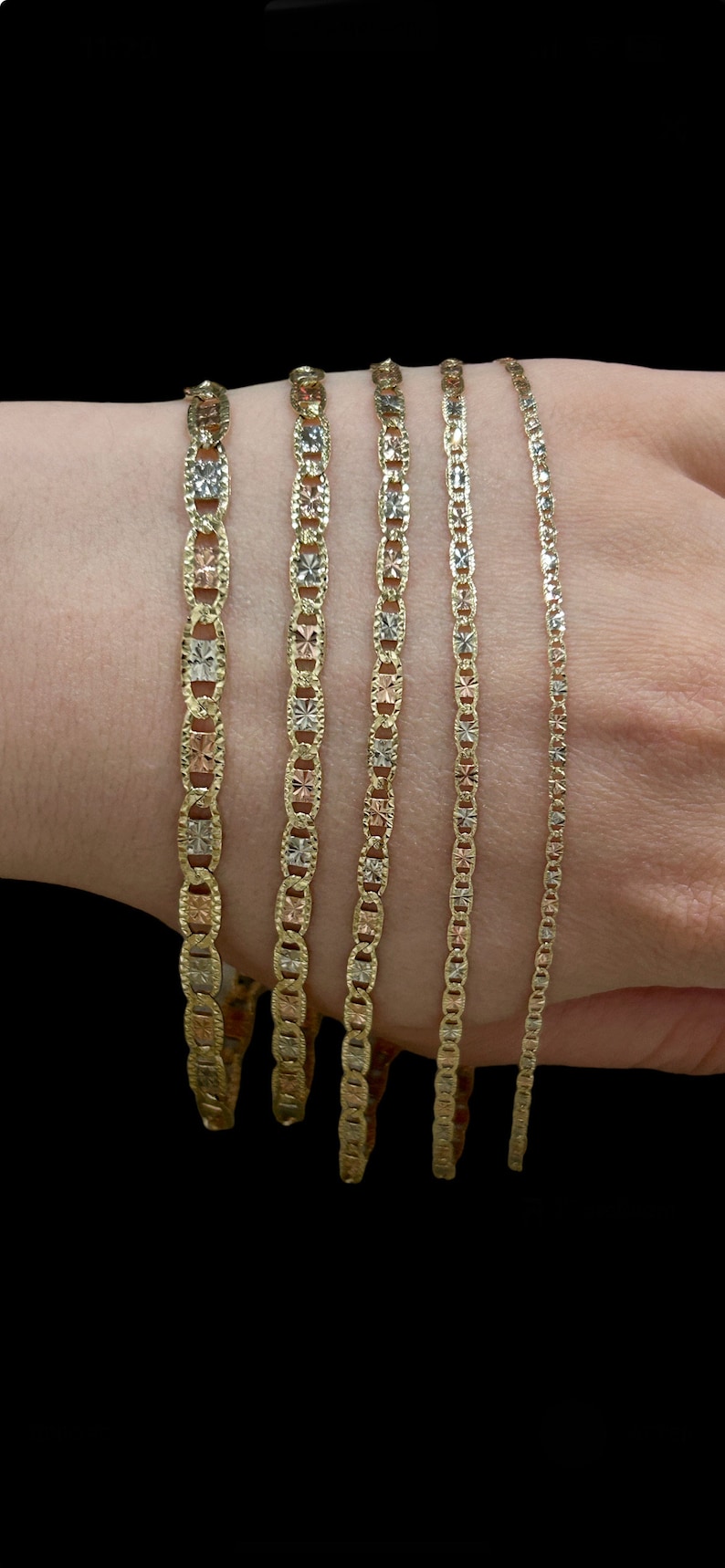 14k Real Solid Gold Tricolor Valentino Chains, Diamond Cut Gold ...