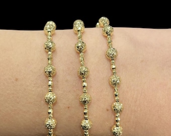 14k Real Gold Stationary Bead Bracelet , Ladies Gold Mooncut Bracelet, Diamond Cut Bead Bracelet, Gift for Her