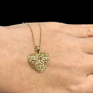 10k echt gouden bloemen hartketting, handgemaakte hartbedel medaillonhanger, dames gouden bloemenketting, cadeau voor haar