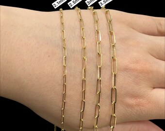 10k Solid Gold Paperclip Chain Necklaces, Ladies Gold Paperclip Choker Necklaces. Mens Paperclip Chains