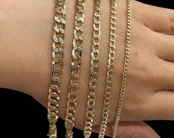 10k Real Gold Two Tone Cuban Curb Bracelets, Ladies Gold Chain Link Bracelets, Gold Pave Cuban Bracelets, Man’s Curb Bracelet, Anklets