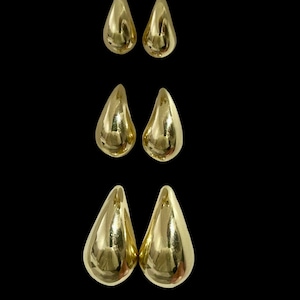 14K Real Gold Water Drop Stud Earrings, Ladies Chunky Teardrop Earrings, Vintage Gold Drop Stud Earrings