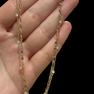 10k Real Gold Double Row Crystal Bead Anklet, Ladies Multi Strand Cable Mirror Gold Dainty Anklet Crystal Beads