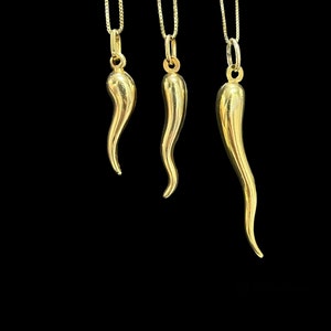 14K Real Gold Cornicello Italian Horn Necklace, Ladies Italian Horn Pendant Necklace, Gold Italian Horn Chain Necklaces, Mens Italian Horn