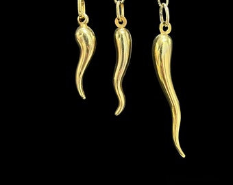 14K Real Gold Cornicello Italienisches Horn Halskette, Damen Italienisches Horn Anhänger Halskette, Gold Italienisches Horn Kette Halsketten, Herren Italienisches Horn