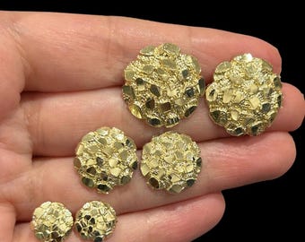 Real 10K Solid Yellow Gold 15MM Diamond Cut Large Round Nugget