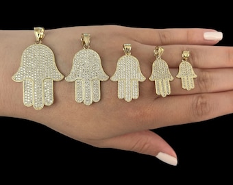 10k Echtgold Hamsa Charm Anhänger Halskette, Herren Gold Hamsa Anhänger, Hamsa Charm, Damen Hamsa Anhänger, Geschenk für Sie und Ihn