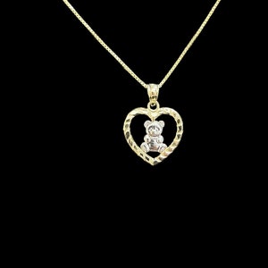 10k Real Gold Baby Bear In Heart Charm Medalion Pendant, Ladies Gold Bear  Necklace, Two Tone Heart Bear Pendant, Gift for Girls