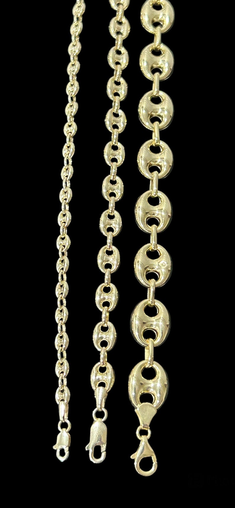 10k Real Gold Puff Mariner Bracelet Anklet, Anchor Link Chain Bracelet