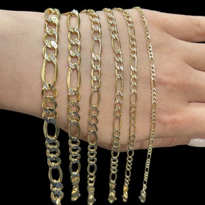 10k Real Gold Two Tone Figaro Bracelets , Anklet,Chain Link Bracelets, Two Tone Gold Fargo Bracelets, Diamond Cut Figaro, Layering Bracelets