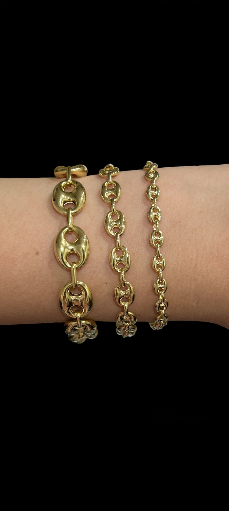 10k Real Gold Puff Mariner Bracelet Anklet, Anchor Link Chain Bracelet